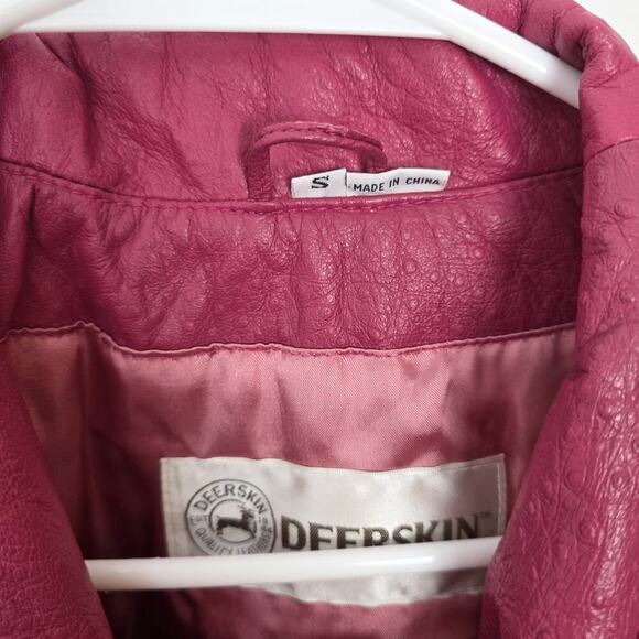 Deerskin Pink Genuine Leather Vintage Snap Closure Cool Retro Bomber Jacket Sz S - Picture 4 of 8